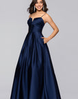 "Kaylin" Satin Spaghetti Strap V-Neck Floor Length Dress