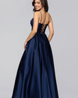 "Kaylin" Satin Spaghetti Strap V-Neck Floor Length Dress