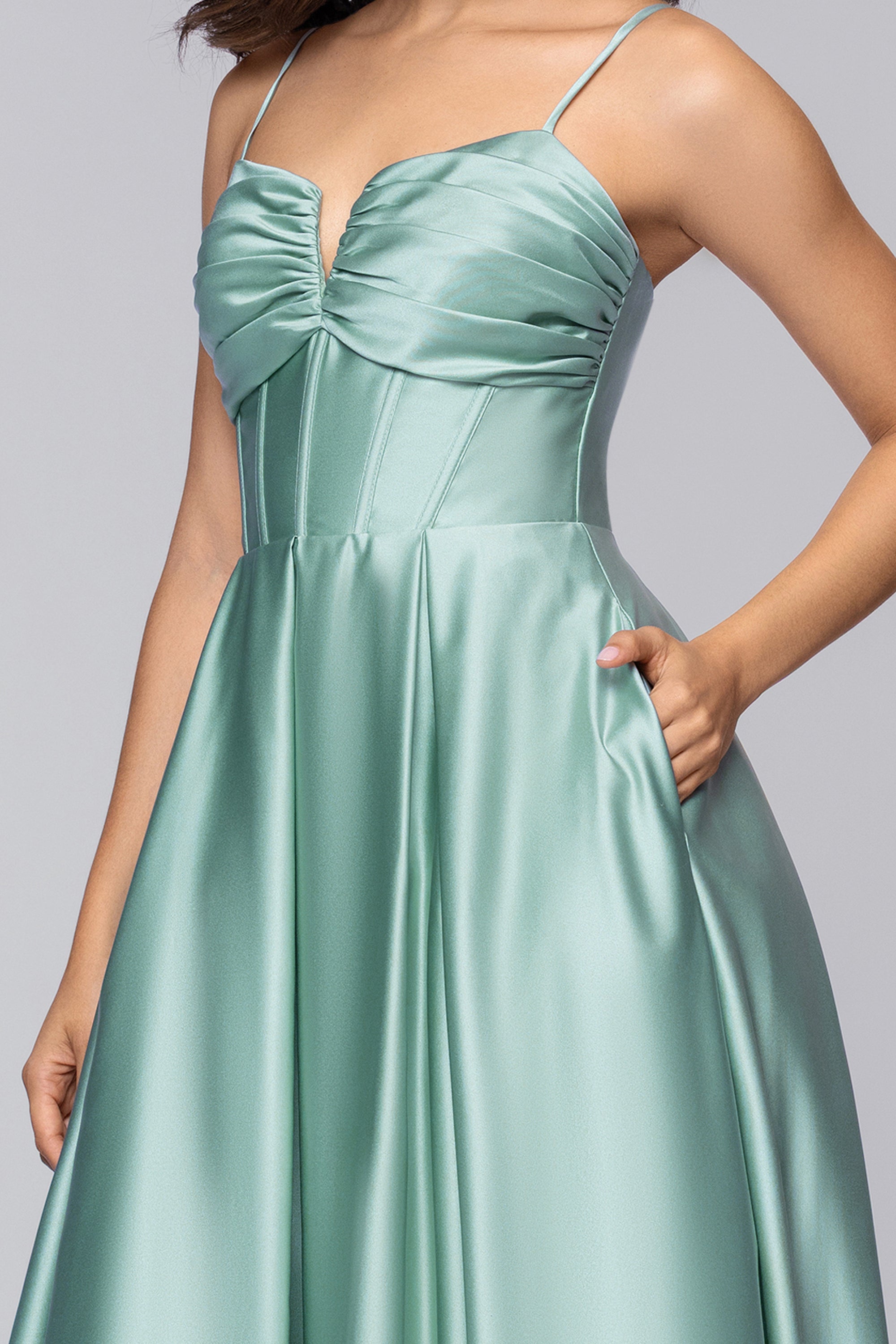 Kaylin Satin Spaghetti Strap V-Neck Floor Length Dress | Blondie Nites Seafoam / 5 Kaylin Satin Spaghetti Strap V-Neck Floor Length Dress | Blondie Nites Seafoam / 5