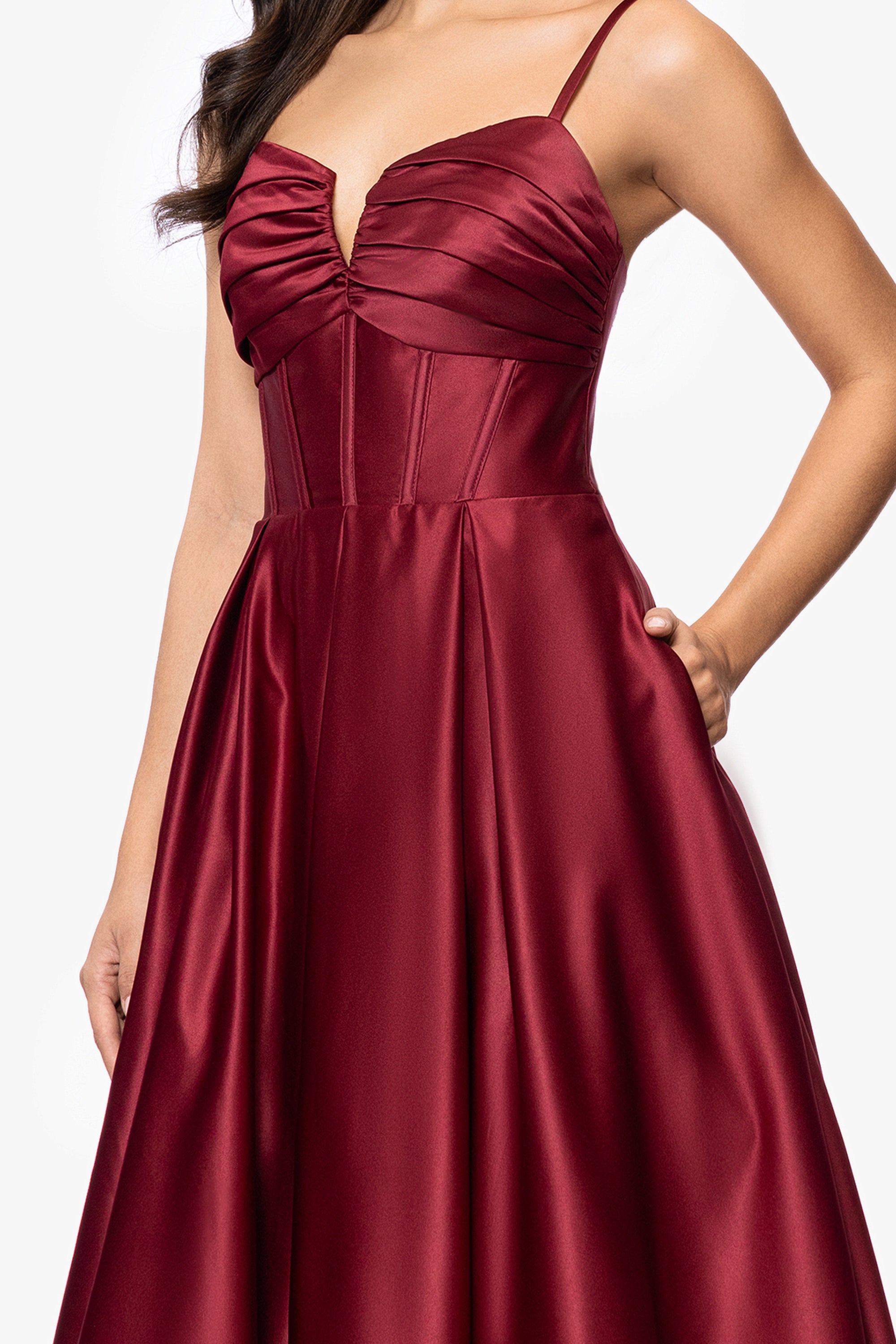 &quot;Kaylin&quot; Satin Spaghetti Strap V-Neck Floor Length Dress