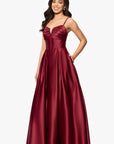 "Kaylin" Satin Spaghetti Strap V-Neck Floor Length Dress