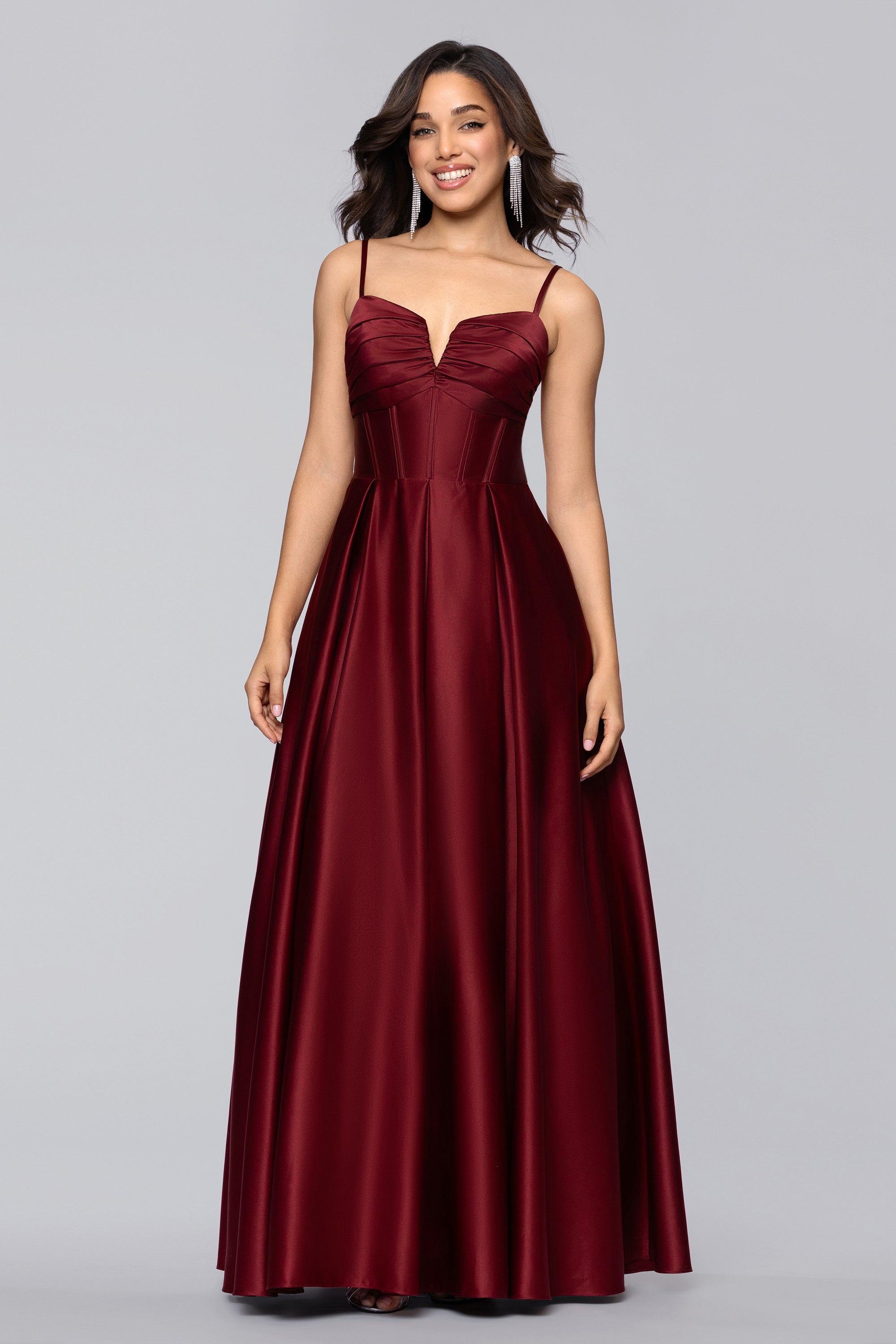 spaghetti strap dress v neck Kaylin Satin Spaghetti Strap V-Neck Floor Length Dress