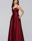 "Kaylin" Satin Spaghetti Strap V-Neck Floor Length Dress