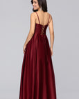 "Kaylin" Satin Spaghetti Strap V-Neck Floor Length Dress