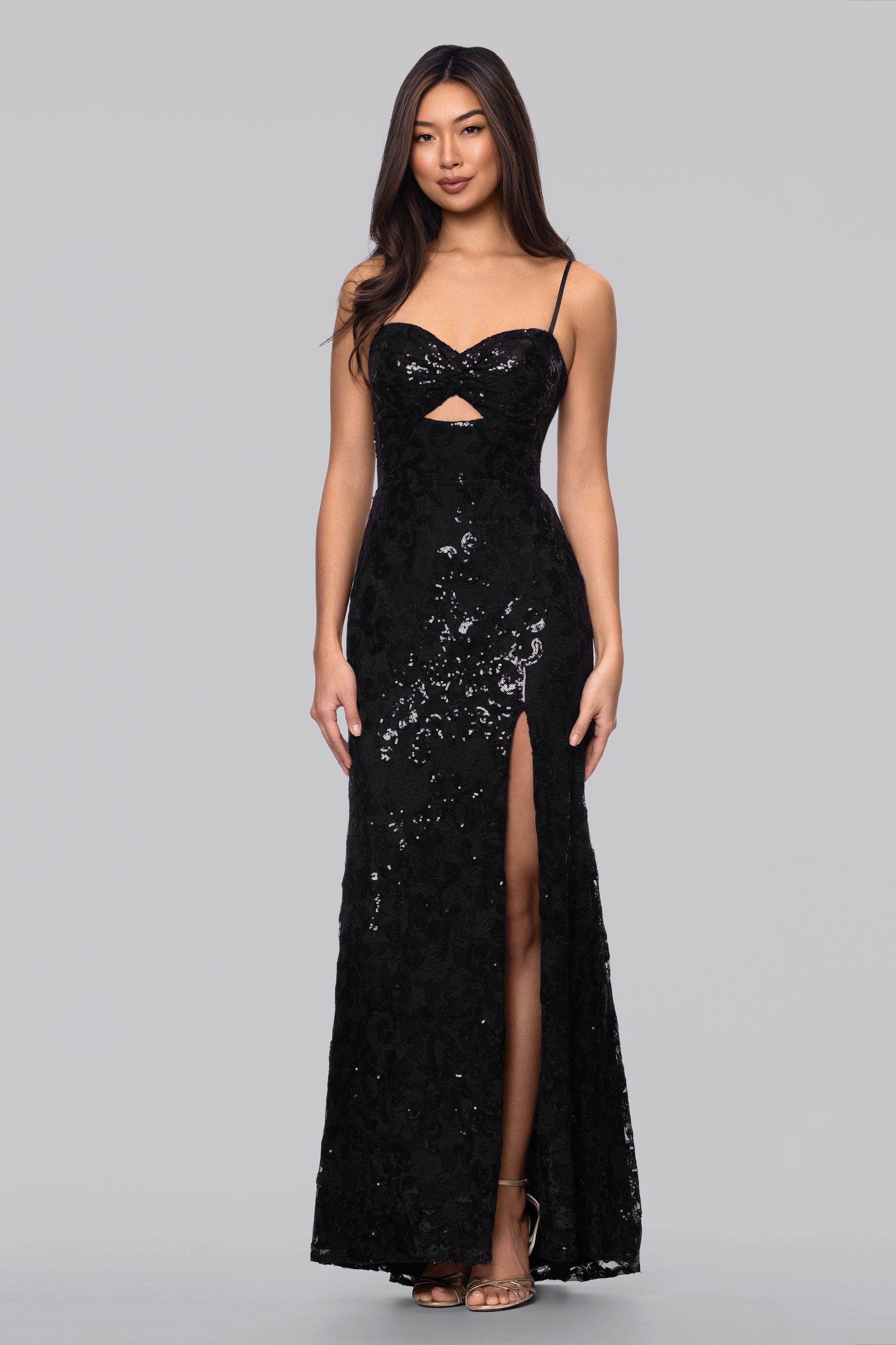 Blondie Nites Judy Sequin Lace Keyhole Floor Length Dress Hunter / 15 Blondie Nites Judy Sequin Lace Keyhole Floor Length Dress Hunter / 15
