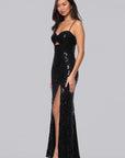 "Judy" Sequin Lace Keyhole Floor Length Dress