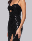 "Judy" Sequin Lace Keyhole Floor Length Dress