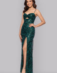 "Judy" Sequin Lace Keyhole Floor Length Dress