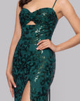 "Judy" Sequin Lace Keyhole Floor Length Dress