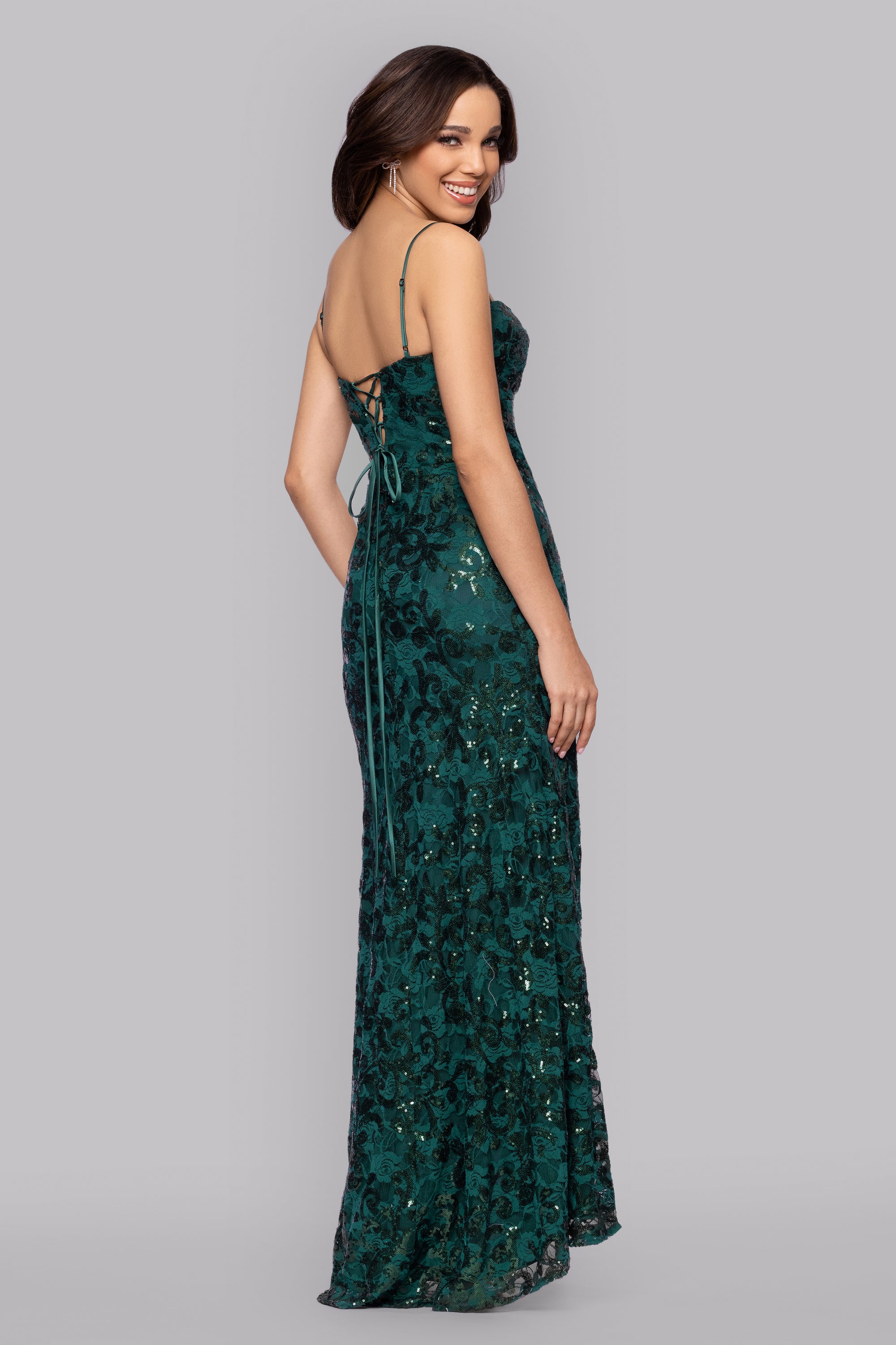 "Judy" Sequin Lace Keyhole Floor Length Dress