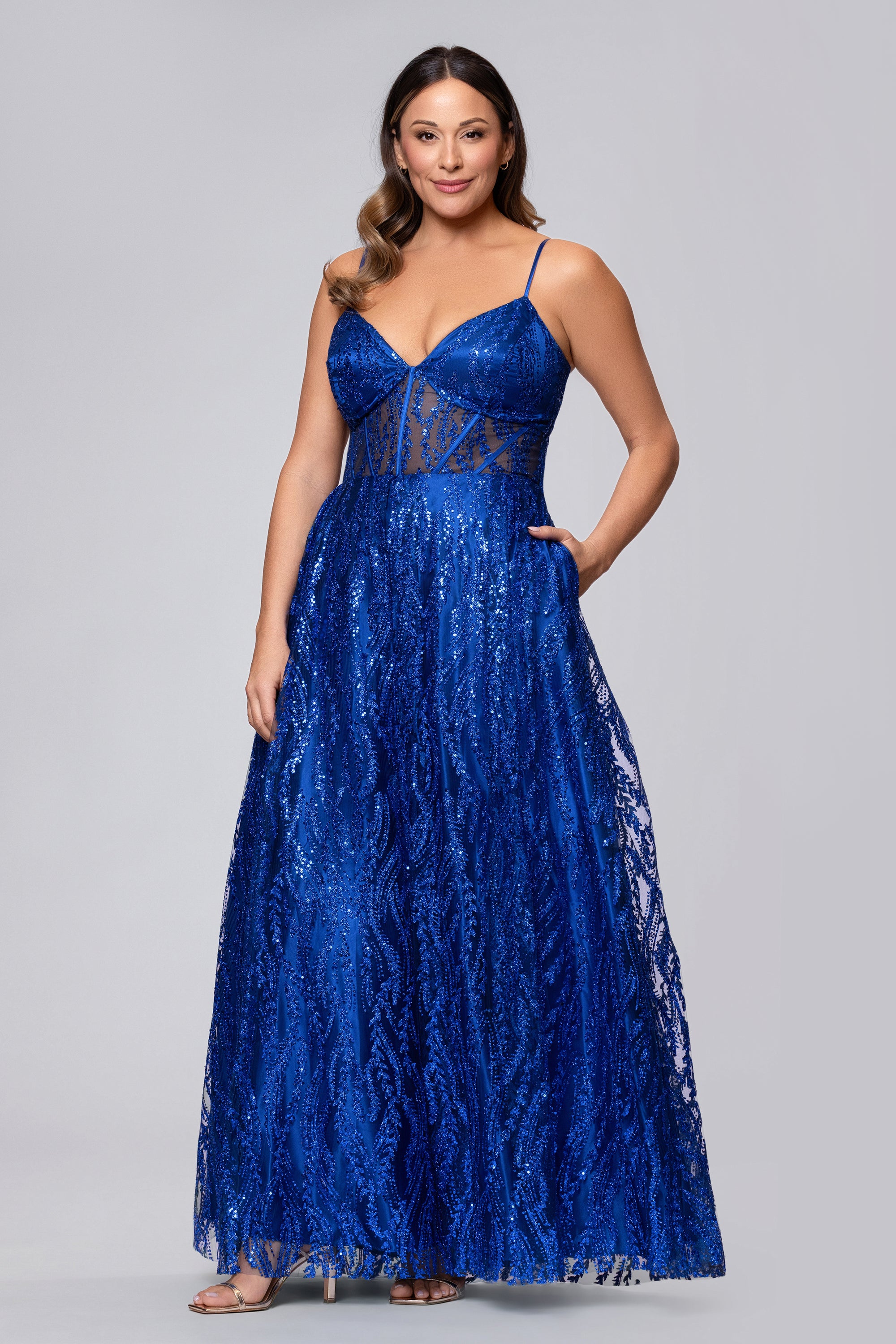 Plus "Rita" Long Glitter Sweetheart Neckline Gown | Blondie Nites Plus "Rita" Long Glitter Sweetheart Neckline Gown | Blondie Nites