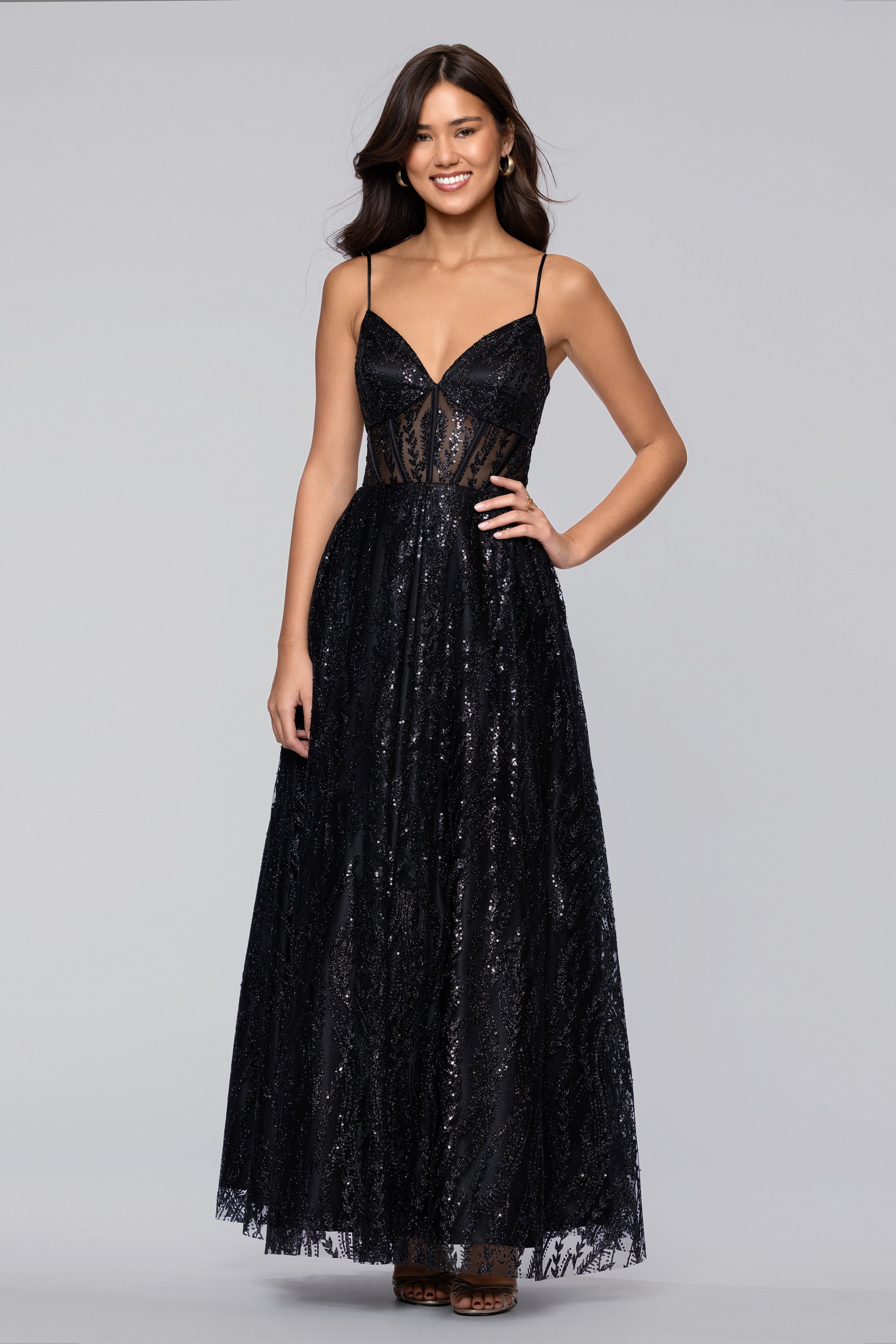 Rita Long Glitter Sweetheart Neckline Gown | Blondie Nites Black / 9 Rita Long Glitter Sweetheart Neckline Gown | Blondie Nites Black / 9