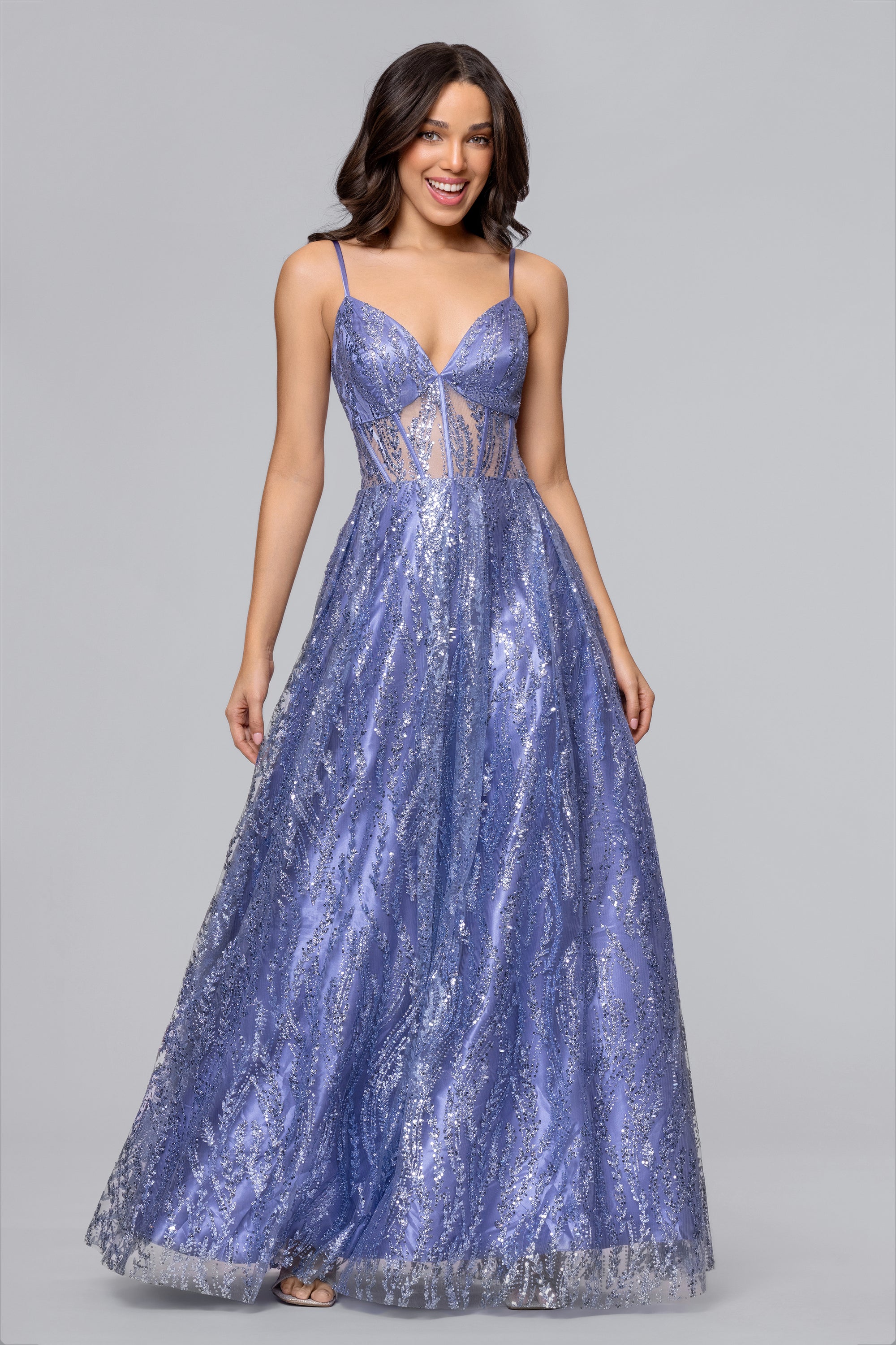Rita Long Glitter Sweetheart Neckline Gown Periwinkle / 7 Rita Long Glitter Sweetheart Neckline Gown Periwinkle / 7