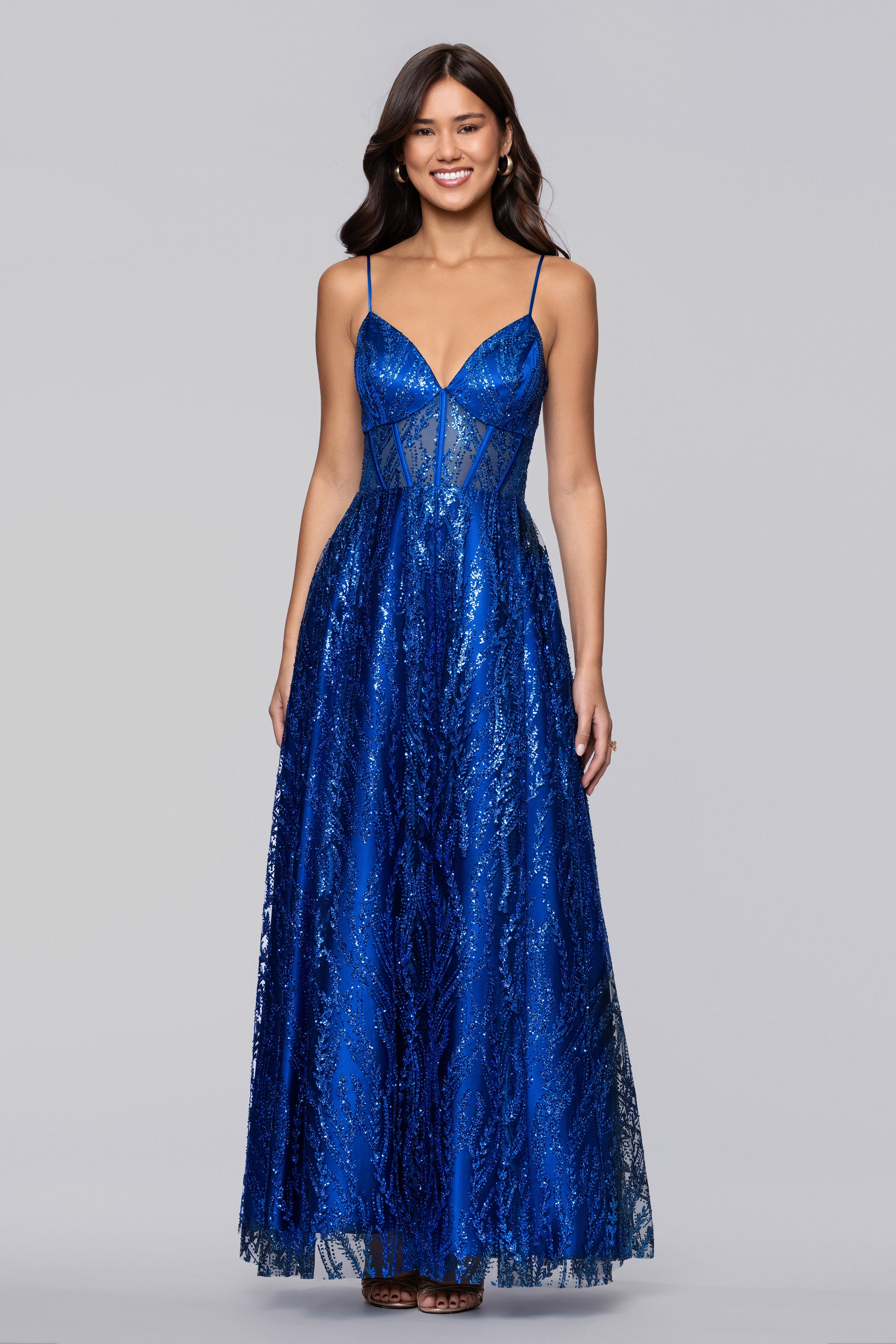 Rita Long Glitter Sweetheart Neckline Gown Periwinkle / 9 Rita Long Glitter Sweetheart Neckline Gown Periwinkle / 9