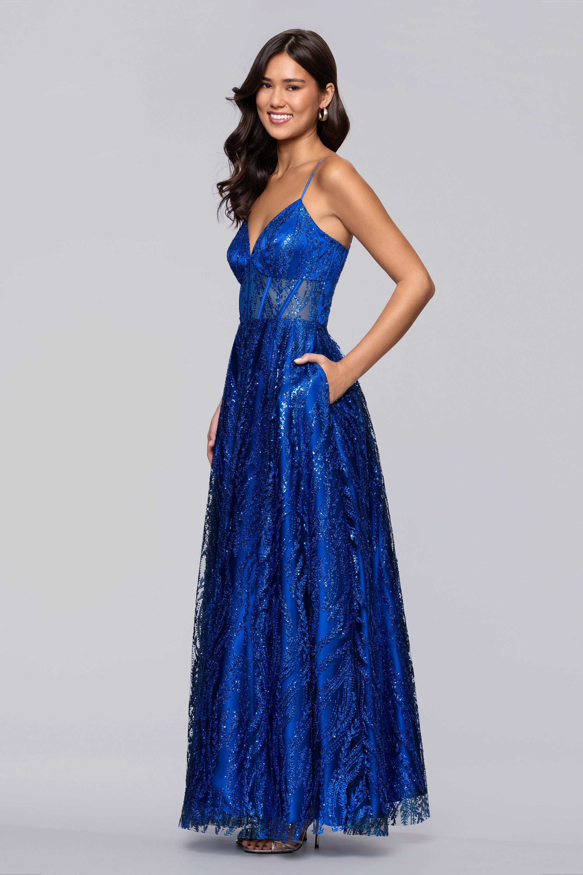 "Rita" Long Glitter Sweetheart Neckline Gown