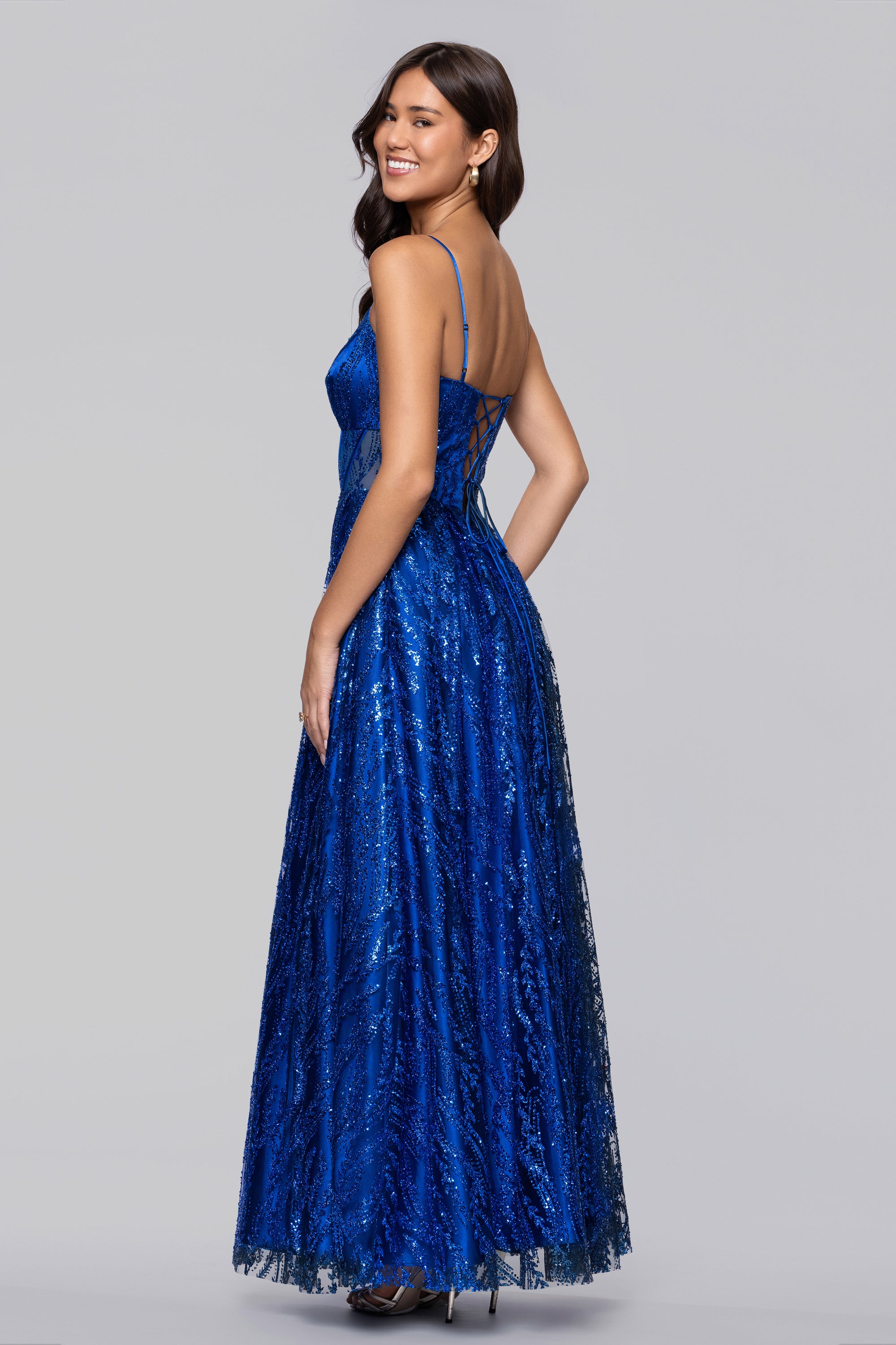 "Rita" Long Glitter Sweetheart Neckline Gown