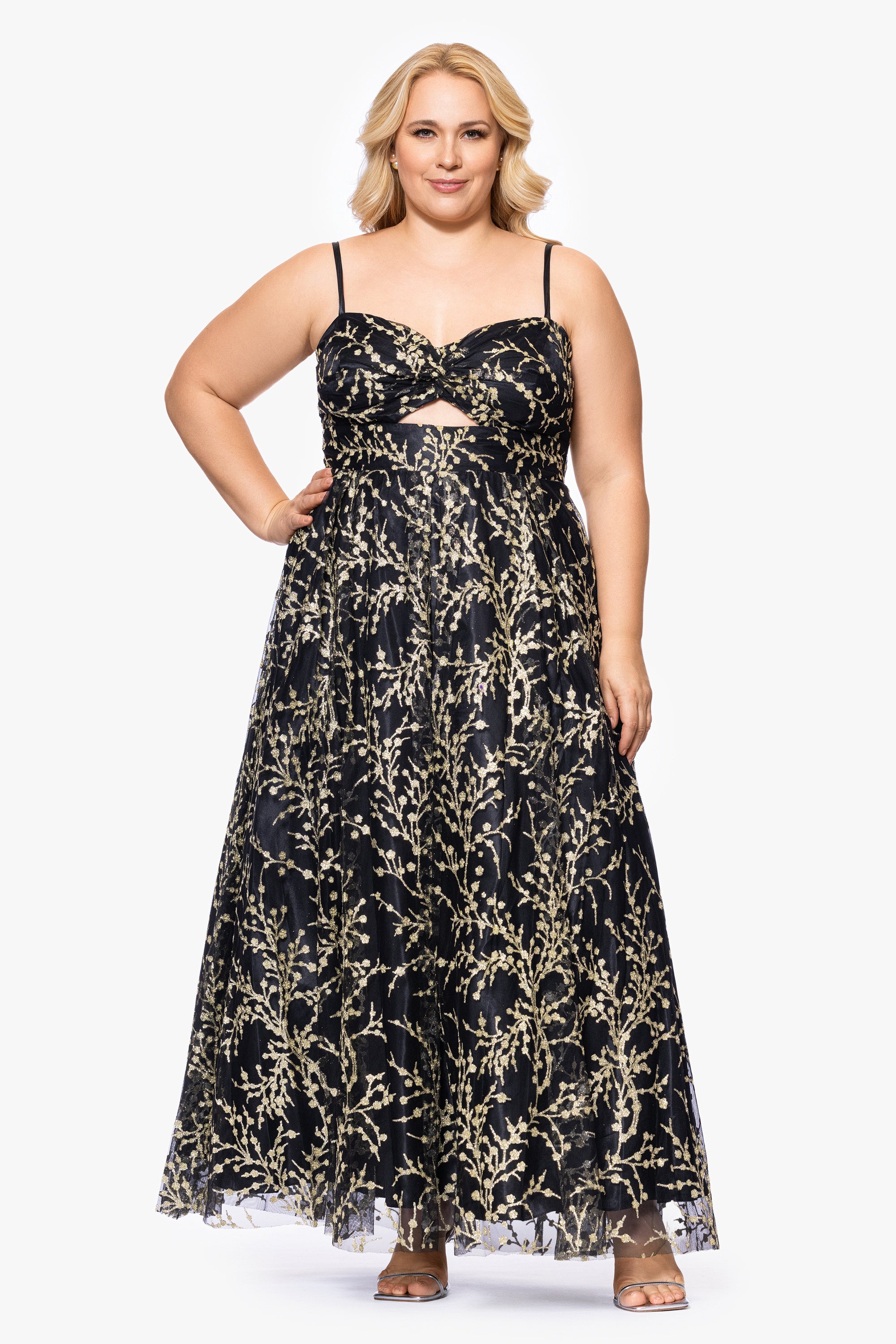 Plus Tina Long Twisted Caviar Glitter Gown - Black/Gold / 22W Plus Tina Long Twisted Caviar Glitter Gown - Black/Gold / 22W