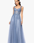 "Christy" Embellished Mesh Illusion Corset Floor Length Dress