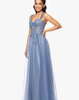 Blondie Nites "Christy" Embellished Mesh Illusion Corset Floor Length Dress