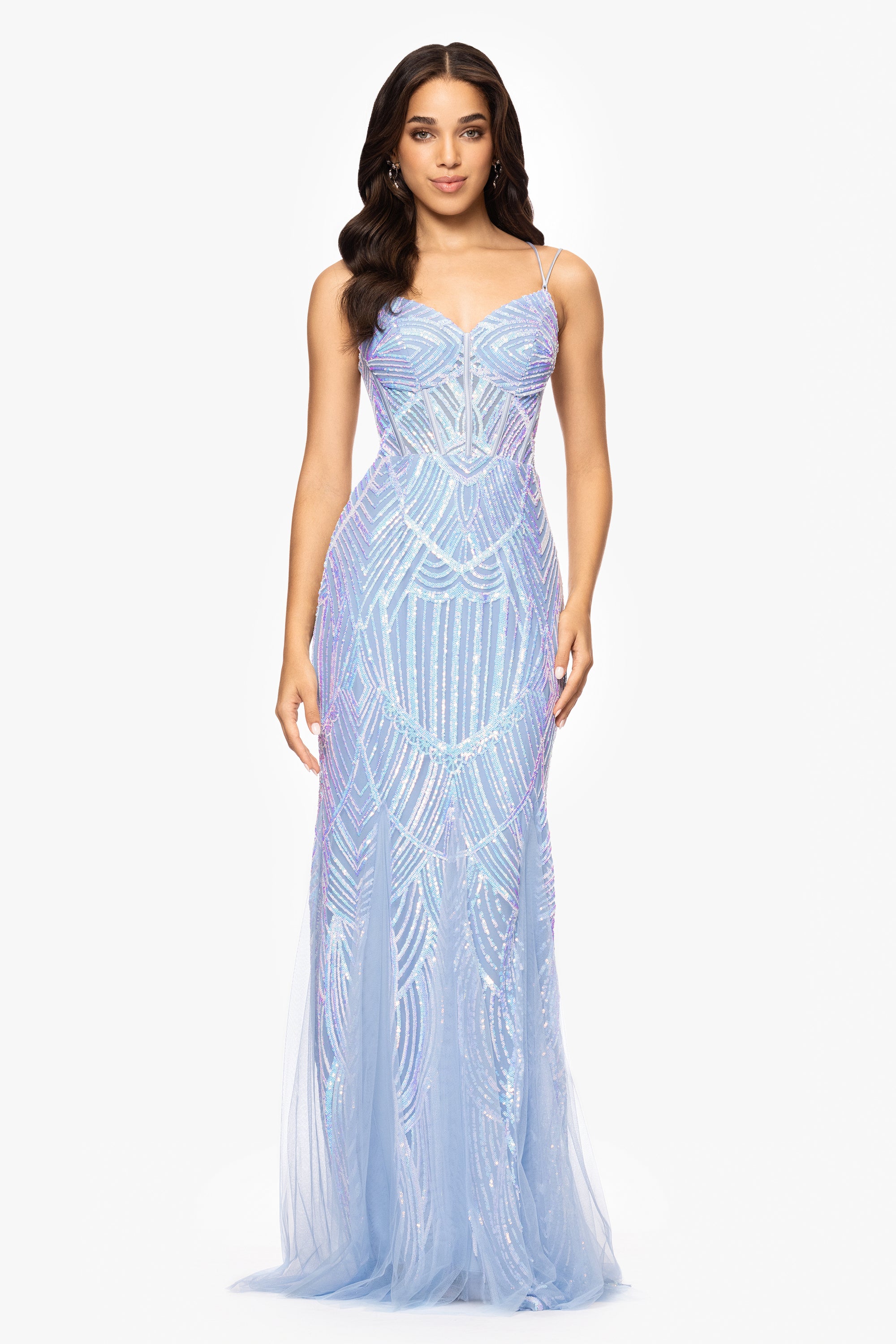 &quot;Kailey&quot; Sequin Corset Floor Length Dress