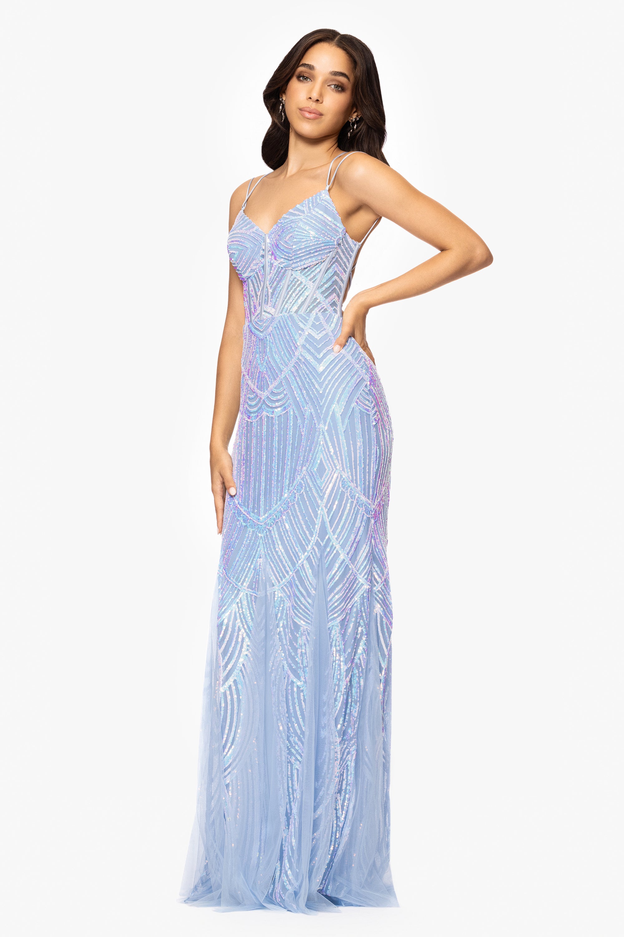 &quot;Kailey&quot; Sequin Corset Floor Length Dress