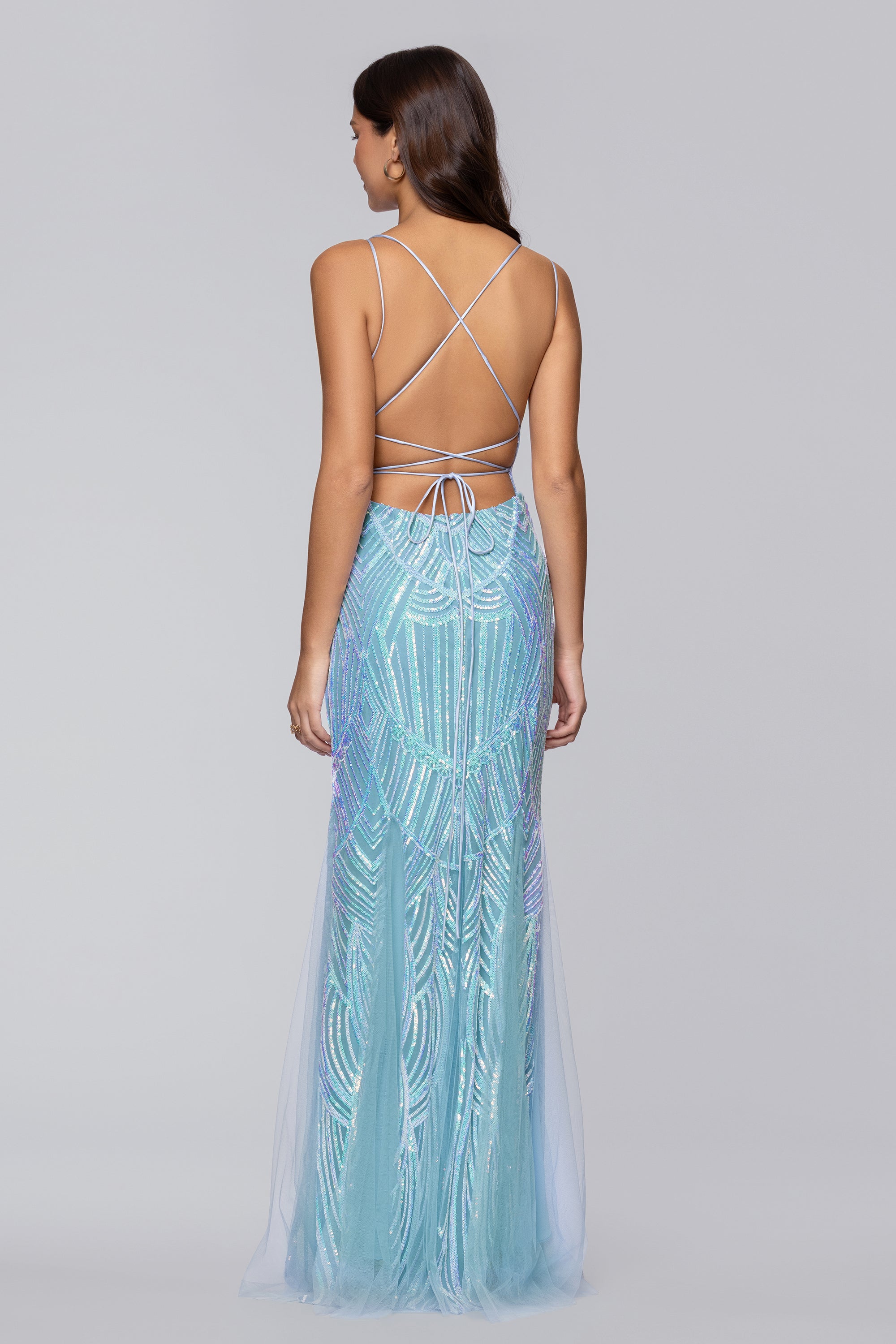 Blondie Nites Kailey Sequin Corset Floor Length Dress - Ice Blue / 11 Blondie Nites Kailey Sequin Corset Floor Length Dress - Ice Blue / 11