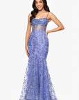 "Melanie" Long Spaghetti Strap Glitter Mesh Dress