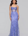 "Melanie" Long Spaghetti Strap Glitter Mesh Dress