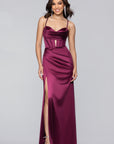 "Camille" Satin Draped Corset Floor Length Dress