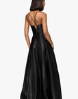 "Leah" Satin Stone Cowl Neck Floor Length Gown