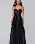 "Leah" Satin Stone Cowl Neck Floor Length Gown