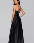 "Leah" Satin Stone Cowl Neck Floor Length Gown