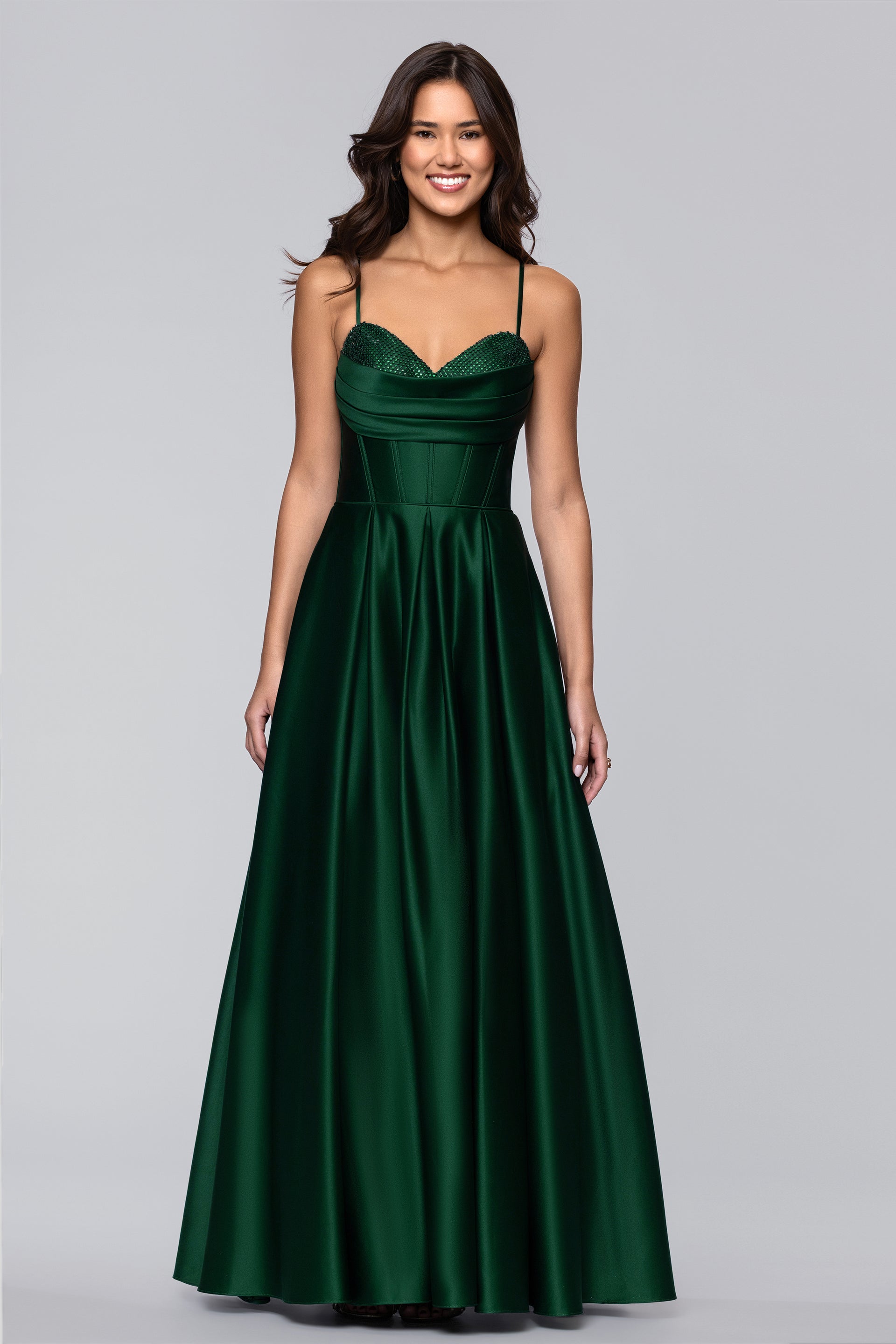 hunter green gowns & formal dresses Leah Satin Stone Cowl Neck Floor Length Gown Safe Storage Color:Antique Bronze chilli Buy Sosandar Green/White Faux
