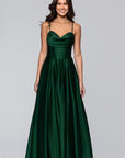 "Leah" Satin Stone Cowl Neck Floor Length Gown