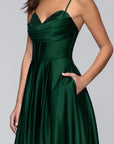 "Leah" Satin Stone Cowl Neck Floor Length Gown