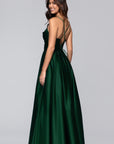 "Leah" Satin Stone Cowl Neck Floor Length Gown