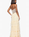 "Velma" Long Mesh Halter Neck Applique and Ruffle Skirt Dress