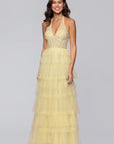 "Velma" Long Mesh Halter Neck Applique and Ruffle Skirt Dress