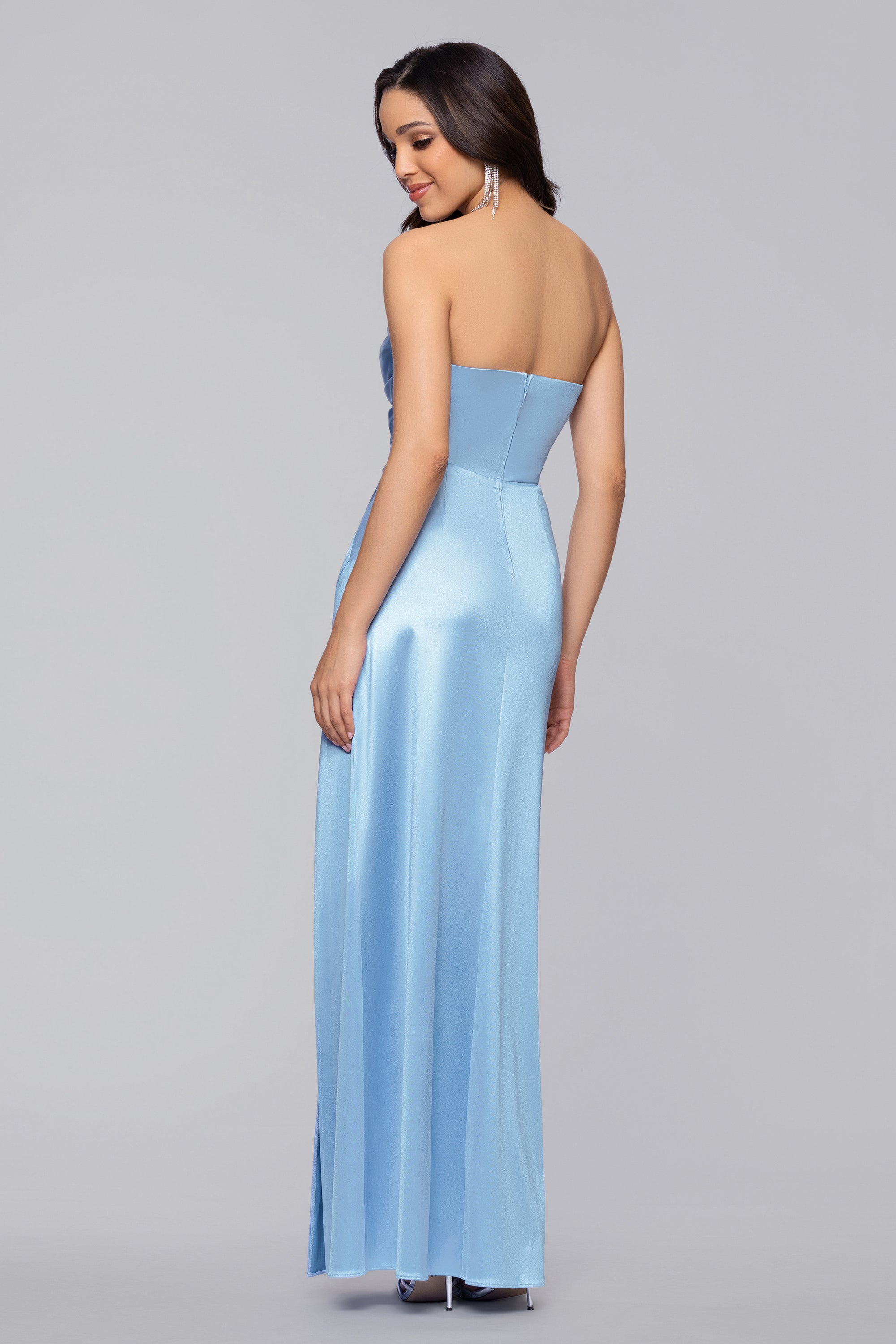 Blondie Nites Juniors' Long Strapless Glam Satin Slim Gown - Yellow - Size 15 Blondie Nites Juniors' Long Strapless Glam Satin Slim Gown - Yellow - Size 15