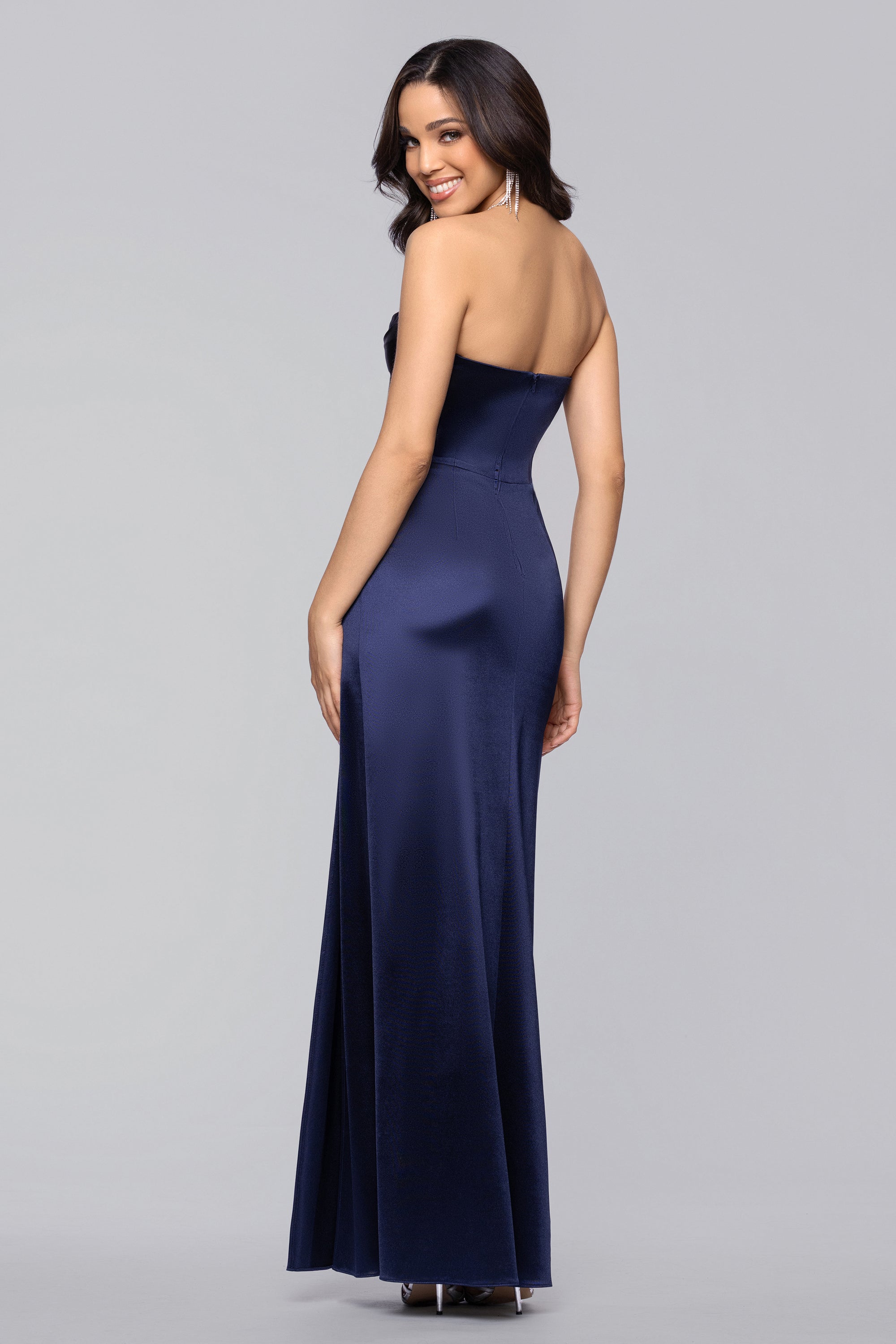 Blondie Nites Juniors' Long Strapless Glam Satin Slim Gown - Yellow - Size 15 Blondie Nites Juniors' Long Strapless Glam Satin Slim Gown - Yellow - Size 15