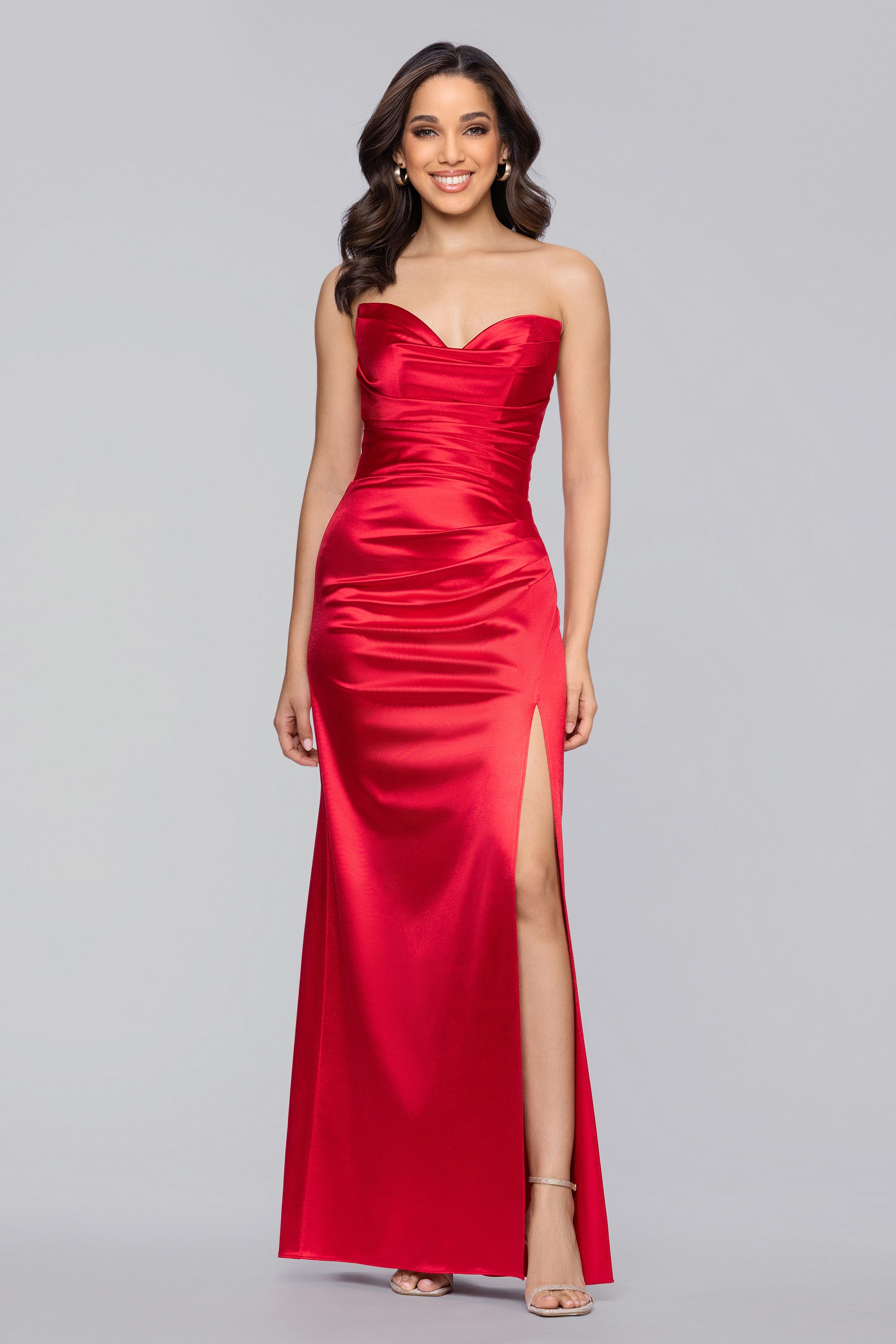 Blondie Nites Juniors' Long Strapless Glam Satin Slim Gown - Yellow - Size 15 Blondie Nites Juniors' Long Strapless Glam Satin Slim Gown - Yellow - Size 15