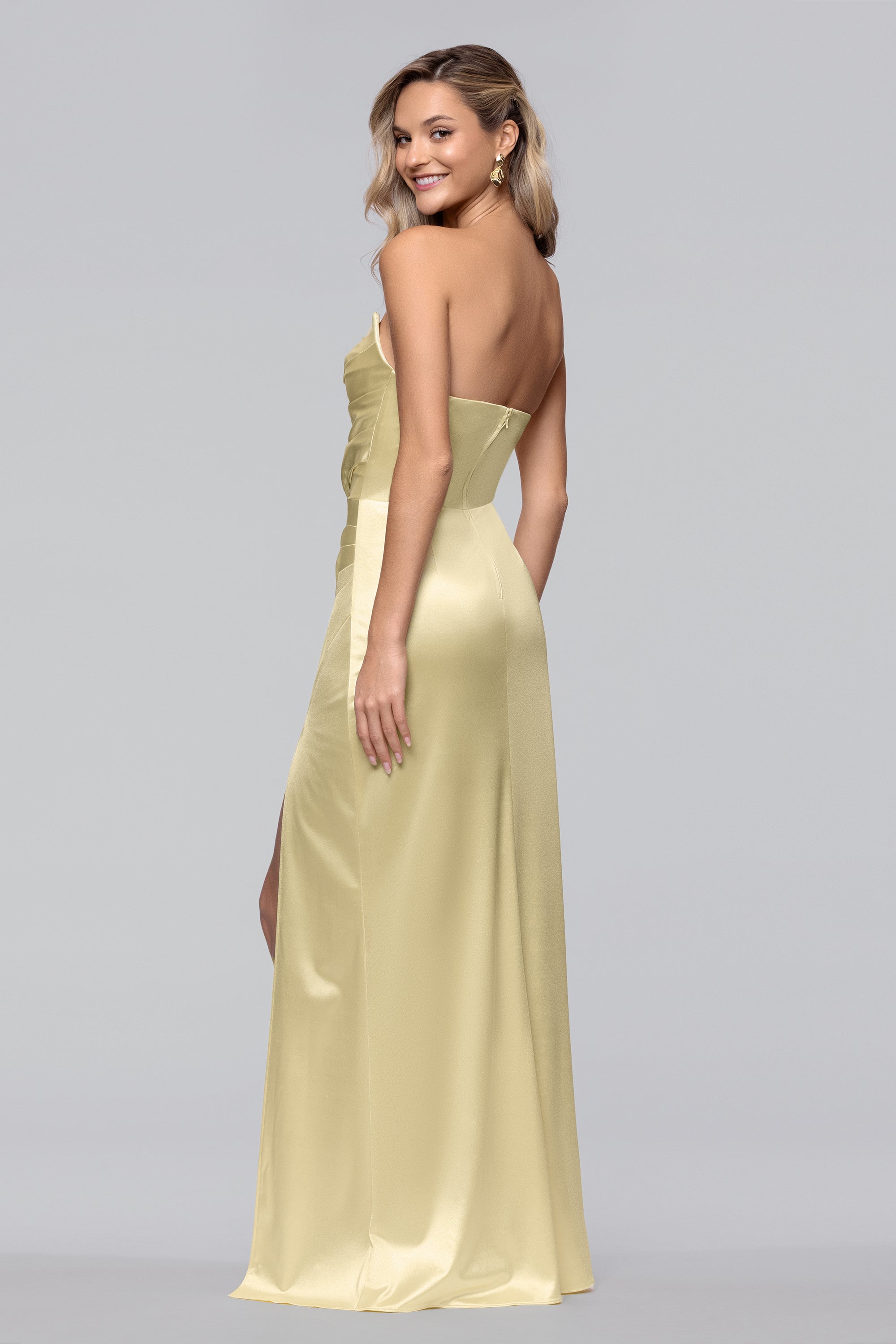 Daisy" Satin Strapless Floor Length Dress | Blondie Nites Daisy" Satin Strapless Floor Length Dress | Blondie Nites