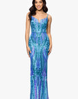 "Christine" Spaghetti Strap Floor Length Sequin Dress