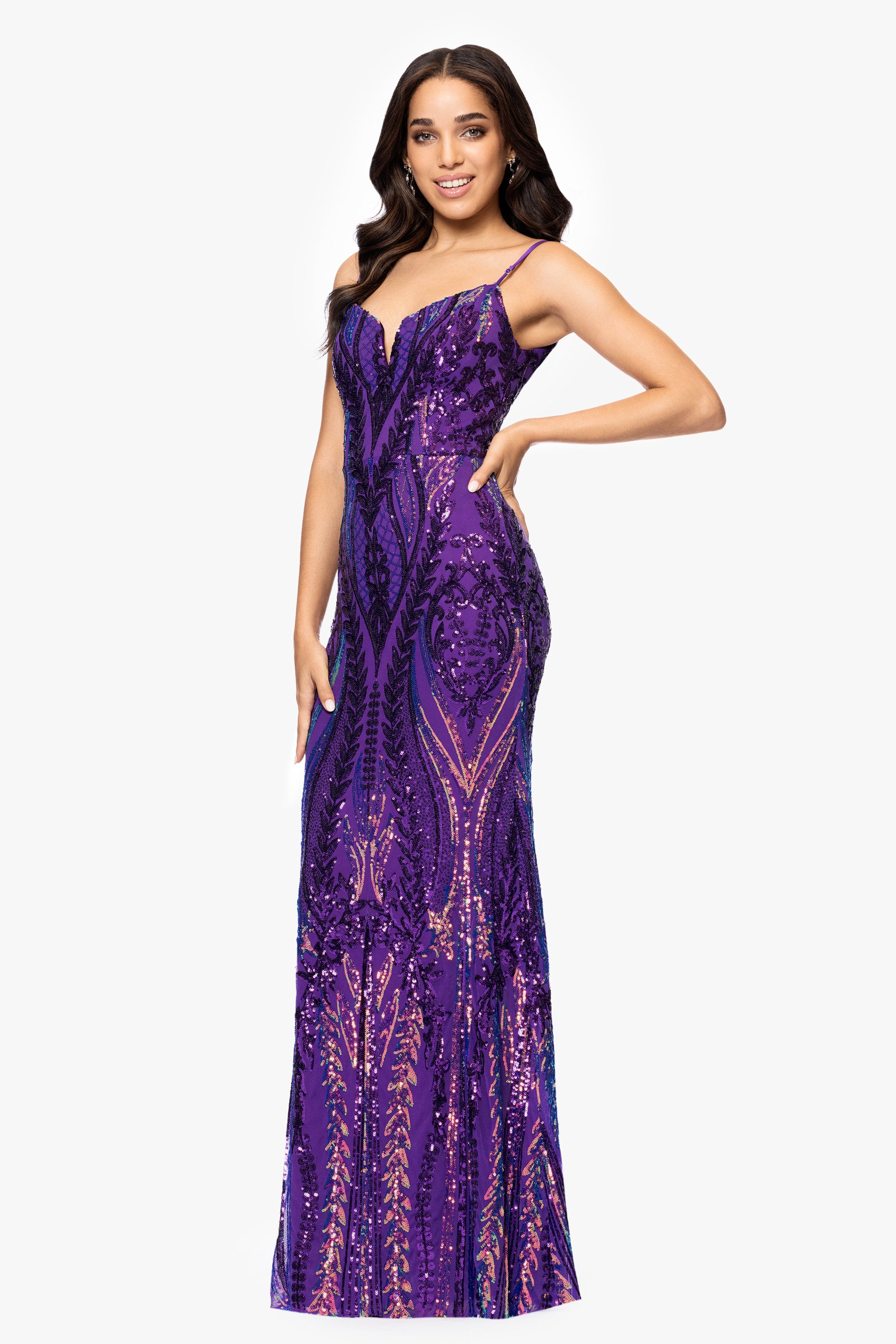 Christine Spaghetti Strap Floor Length Sequin Dress Purple/Multi / 5 Christine Spaghetti Strap Floor Length Sequin Dress Purple/Multi / 5