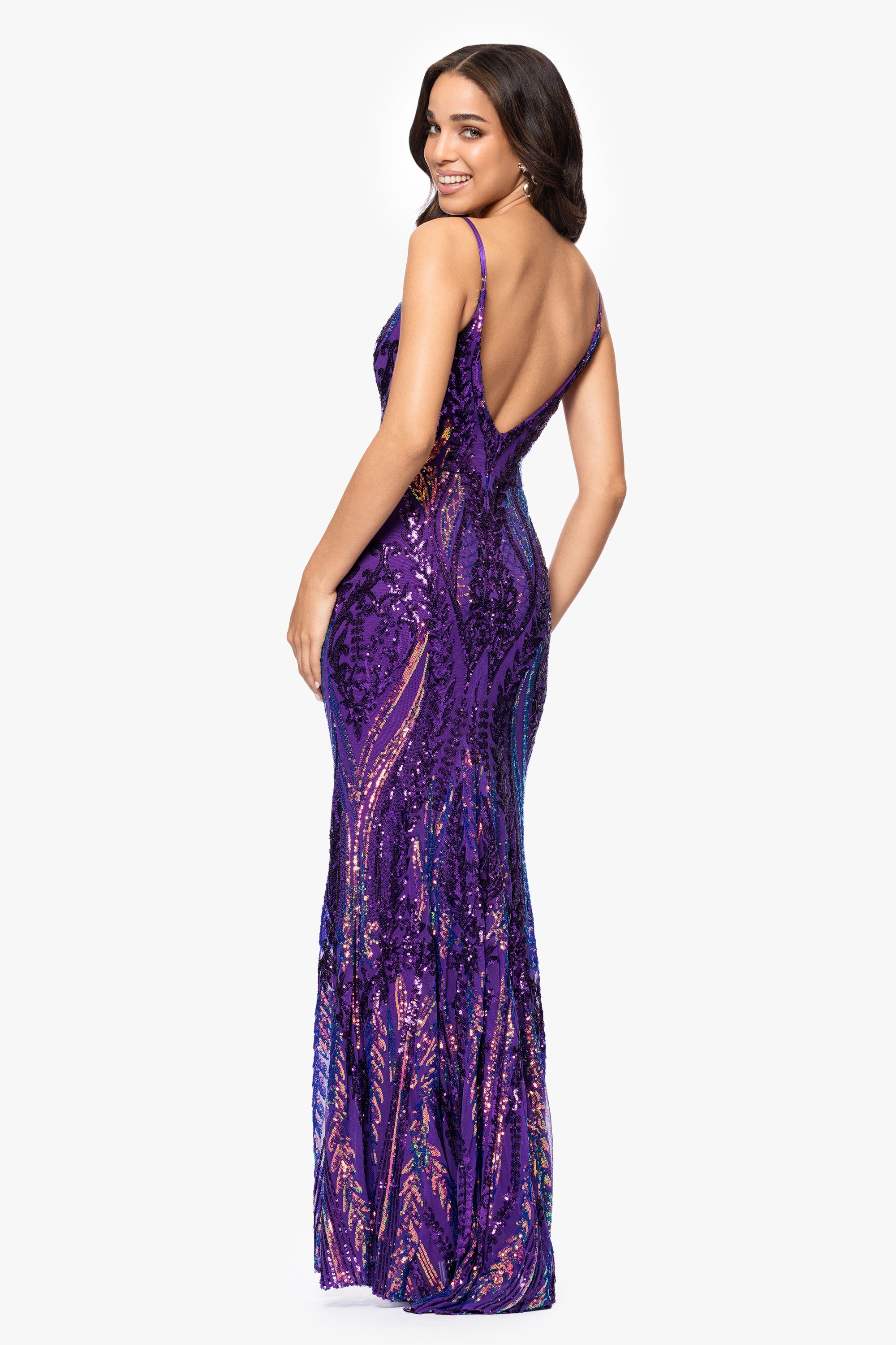 Christine Spaghetti Strap Floor Length Sequin Dress Purple/Multi / 5 Christine Spaghetti Strap Floor Length Sequin Dress Purple/Multi / 5