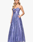"Anya" Long Glitter Mesh Keyhole Cutout Ballgown