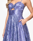 "Anya" Long Glitter Mesh Keyhole Cutout Ballgown