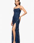 "Cleo" Long Square Neck Sequin Pattern Dress