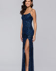 "Cleo" Long Square Neck Sequin Pattern Dress