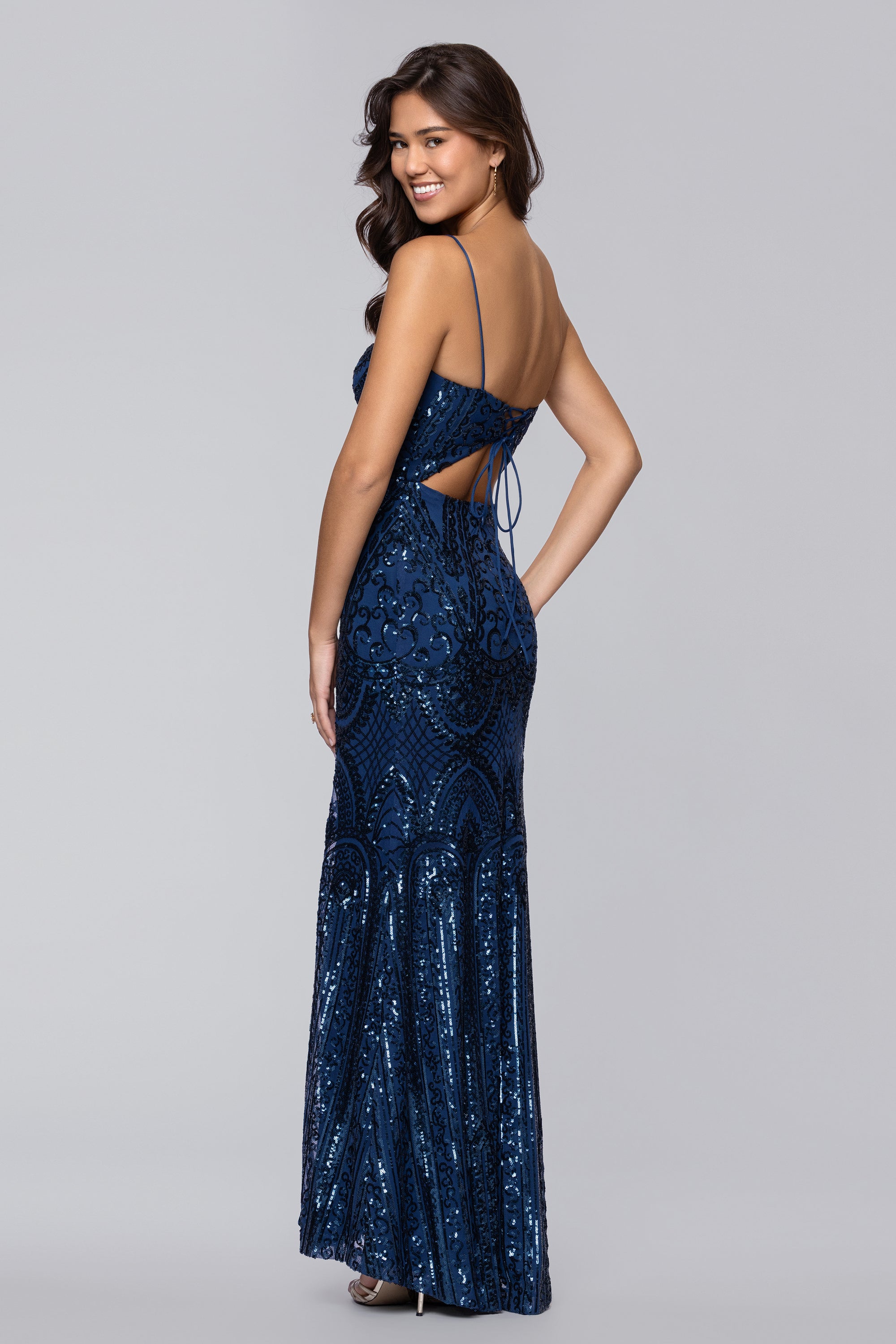 Cleo Long Square Neck Sequin Pattern Dress Hunter / 1